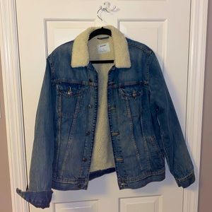 Retro Sherpa Lined Denim Bomber Jacket Men’s Large Old Navy (never worn)